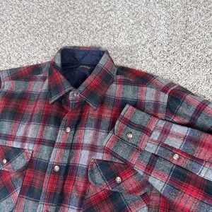 Vintage Arrow Shirt Jacket Mens M Red Gray Plaid Wool Blend Quilted Lined